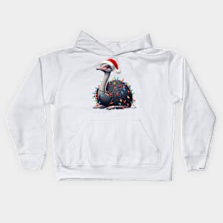 Ostrich Wrapped In Christmas Lights Kids Hoodie